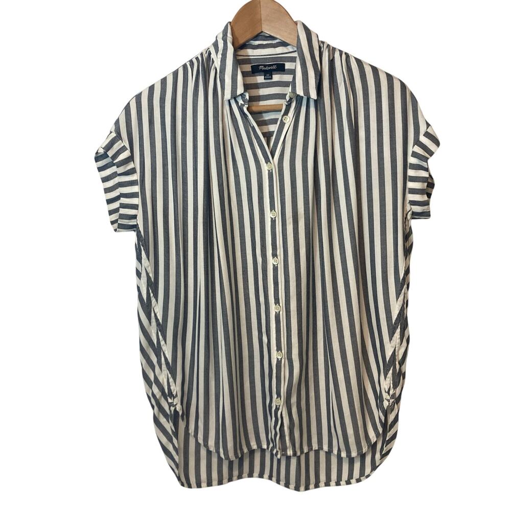 Madewell Lightweight Beachy Blue White Striped Button Up Shirt Blouse Top XS
